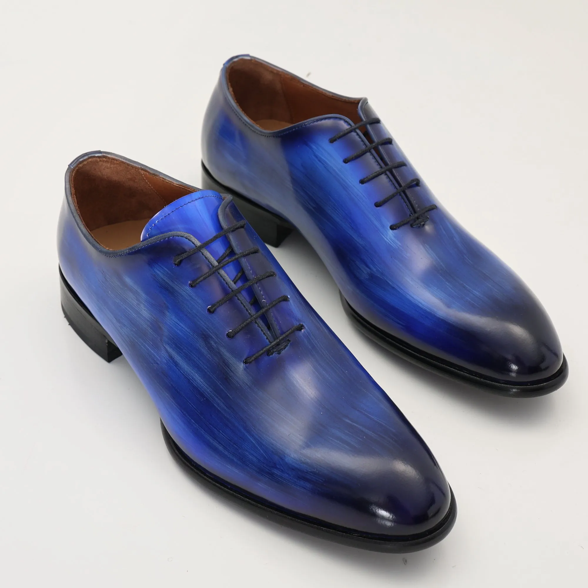 Hand Paint Patina Patent Leather Oxfords - Blue